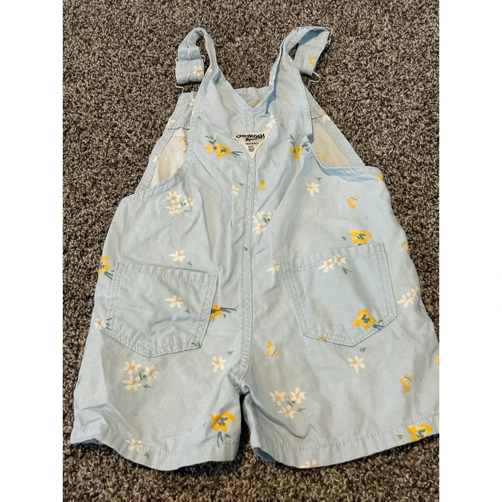 Bb15 OshKosh Bgosh Toddler Girls 3T Floral Shortalls Blue Yellow Flower Overalls